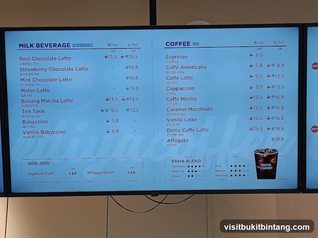 Milk Beverage and Coffee Menu
