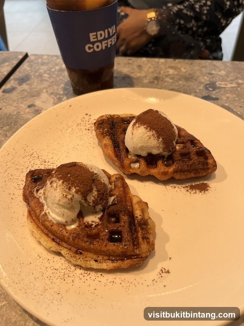Waffles with Ice Cream and Coffee