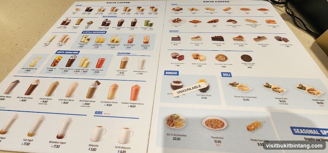 EDIYA COFFEE Menu
