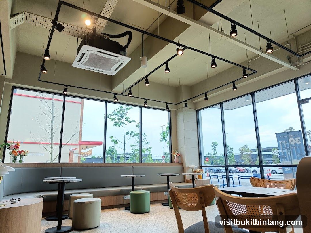 Modern Cafe Interior with Large Windows