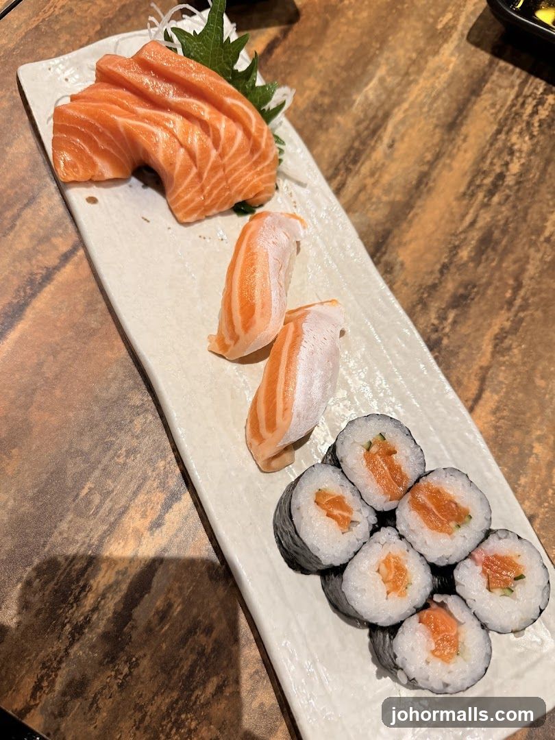 Salmon Sashimi, Nigiri, and Maki Rolls