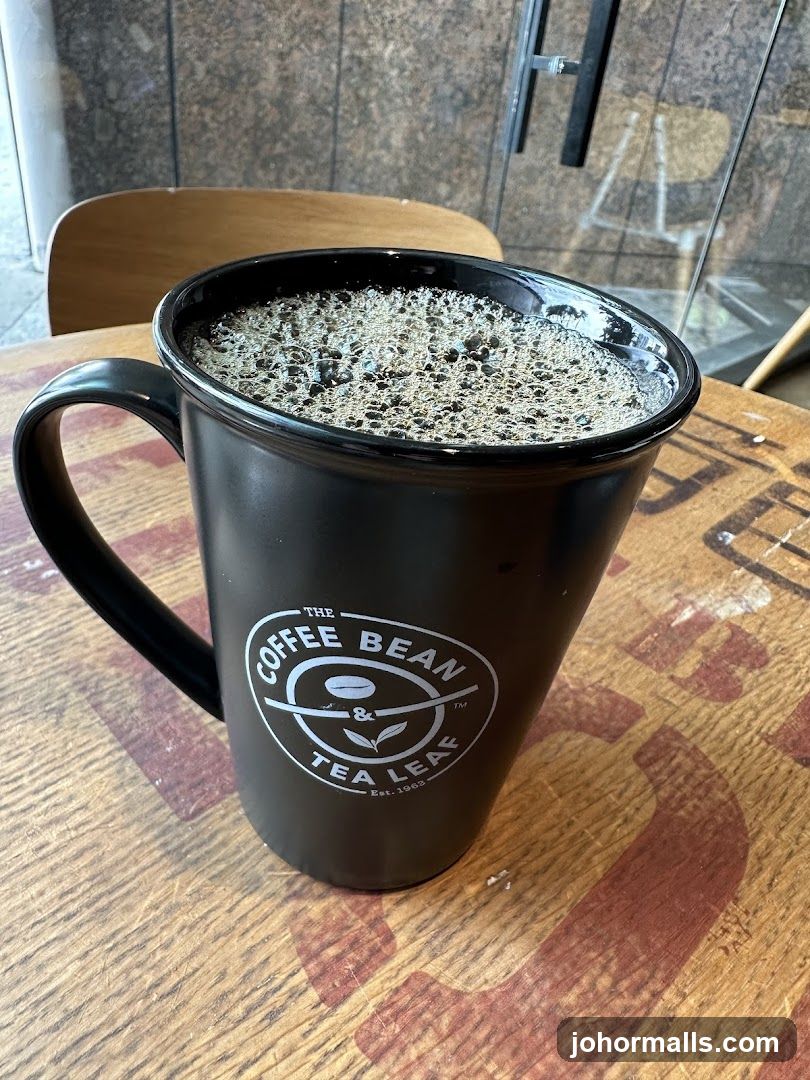 Coffee in a branded mug