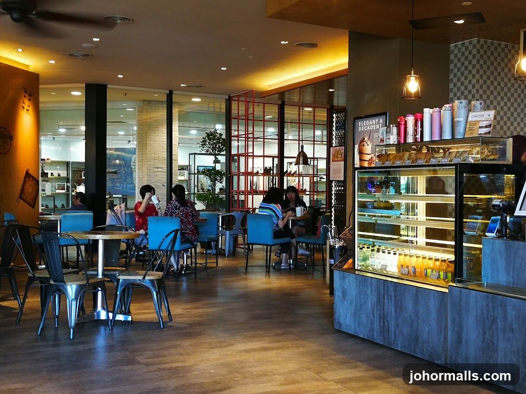 Cafe Interior with Seating and Display Case