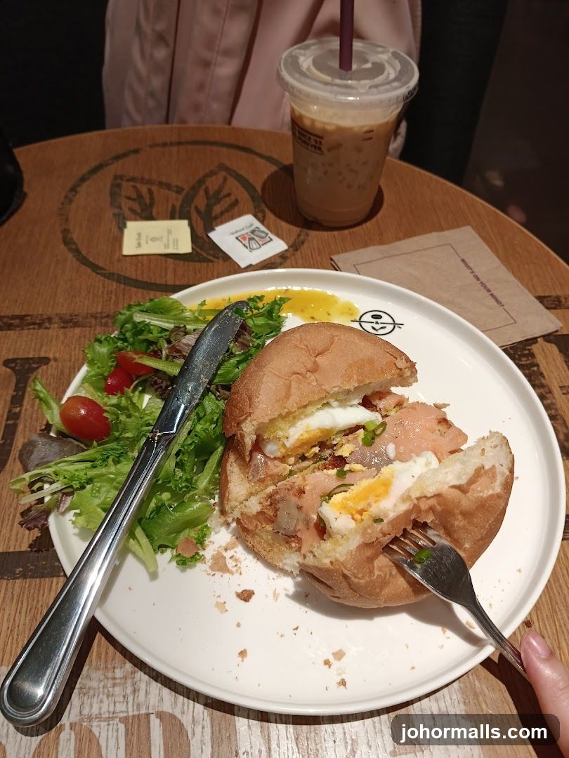 Salmon Sandwich and Iced Coffee