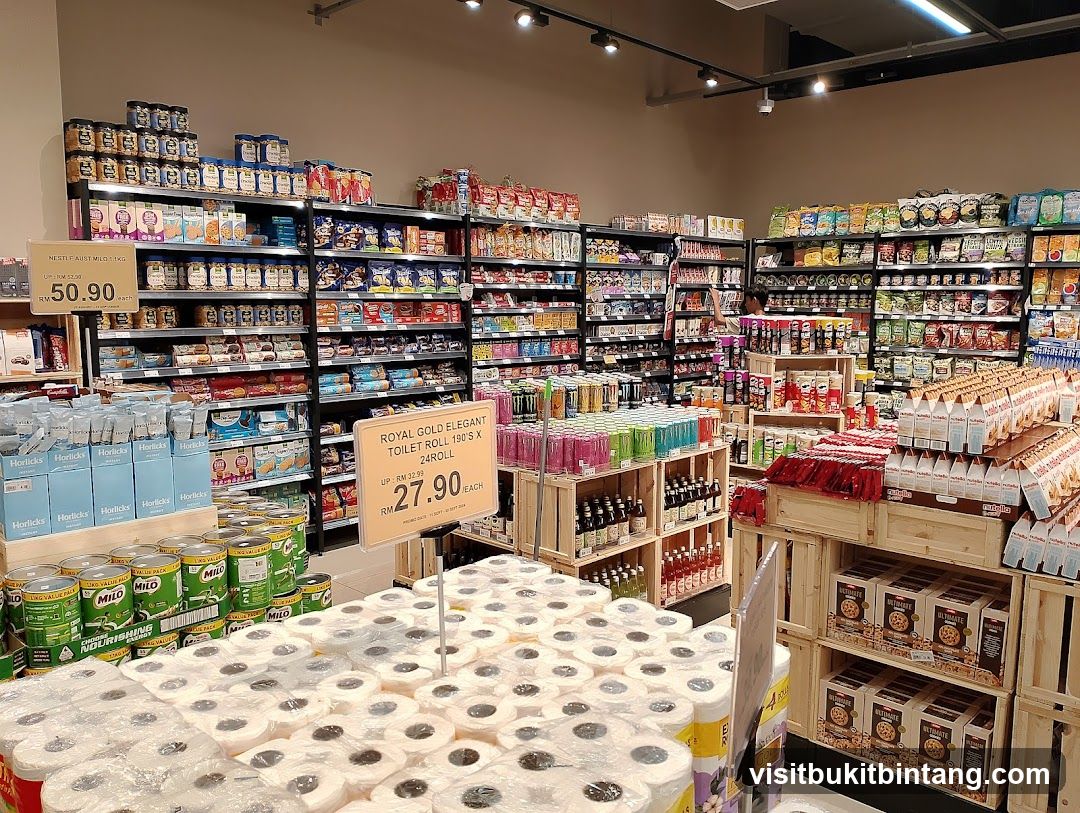 Supermarket aisle with various products