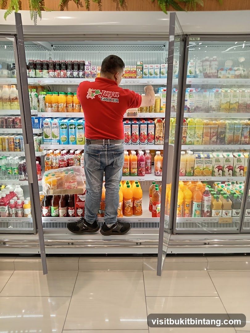 Employee stocking shelves in a grocery store