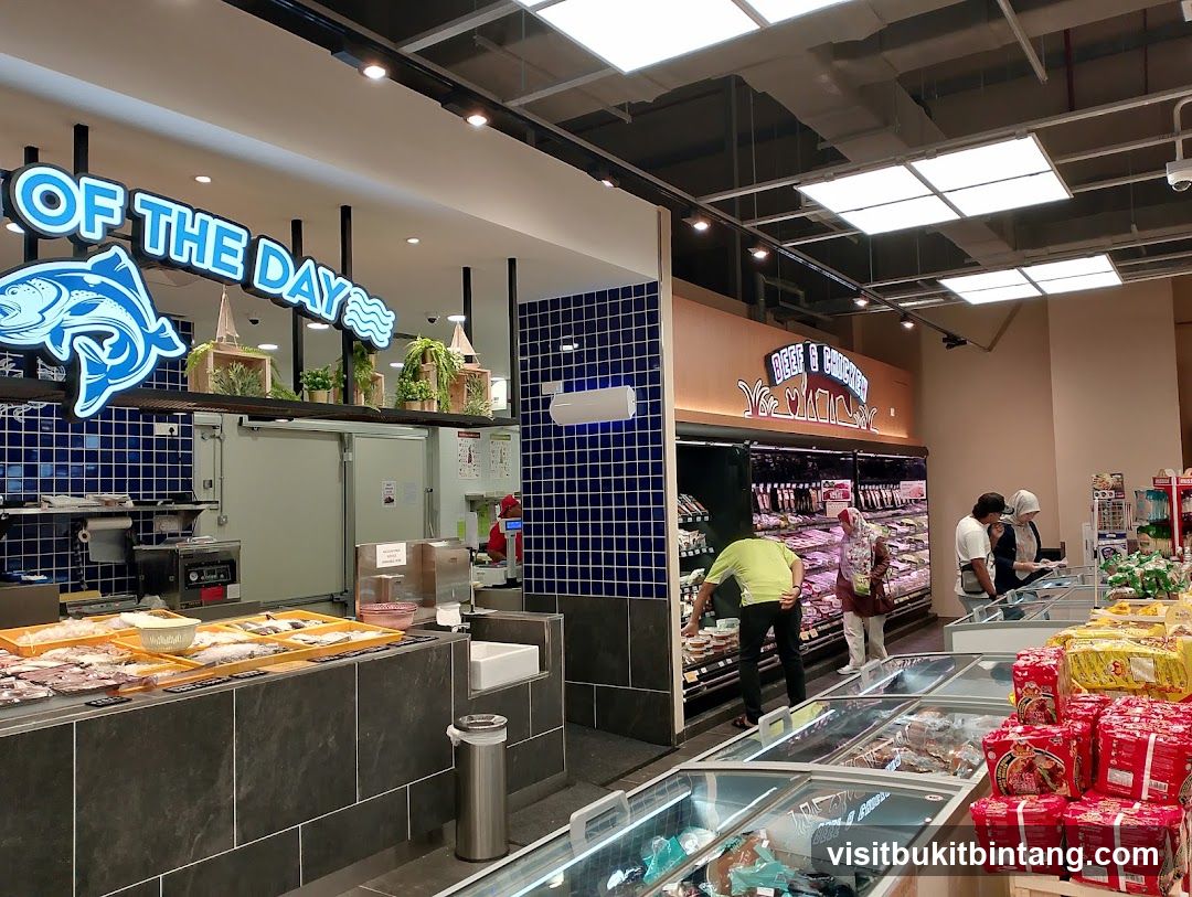 Seafood and Meat Counters in a Supermarket