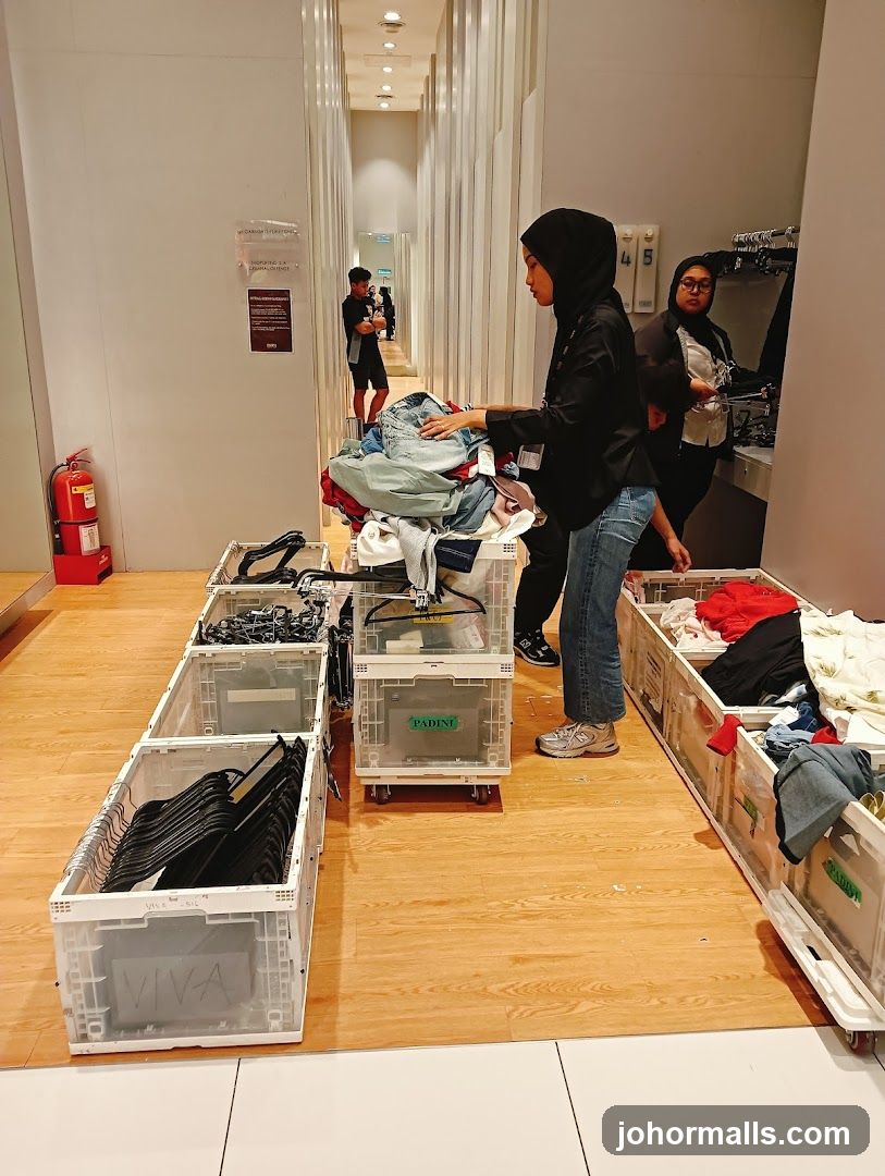 Retail workers sorting clothes