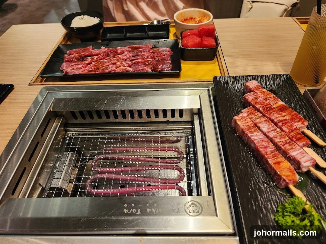 Table with grilled meat and sides