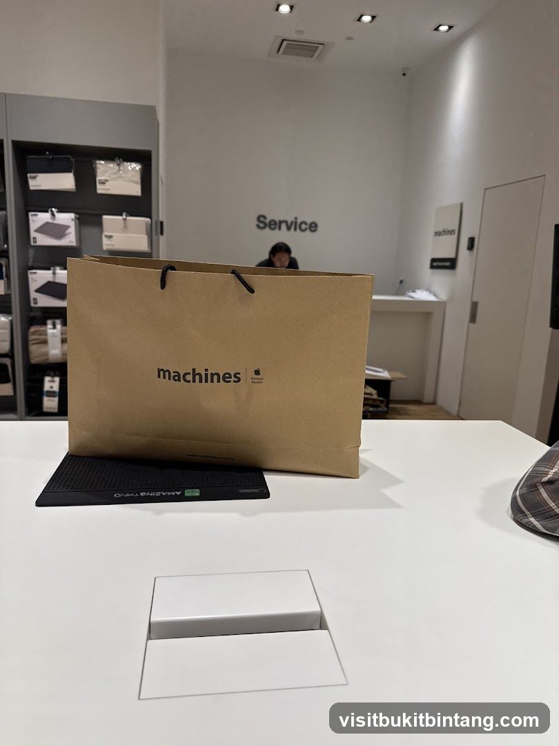 Service counter with shopping bag