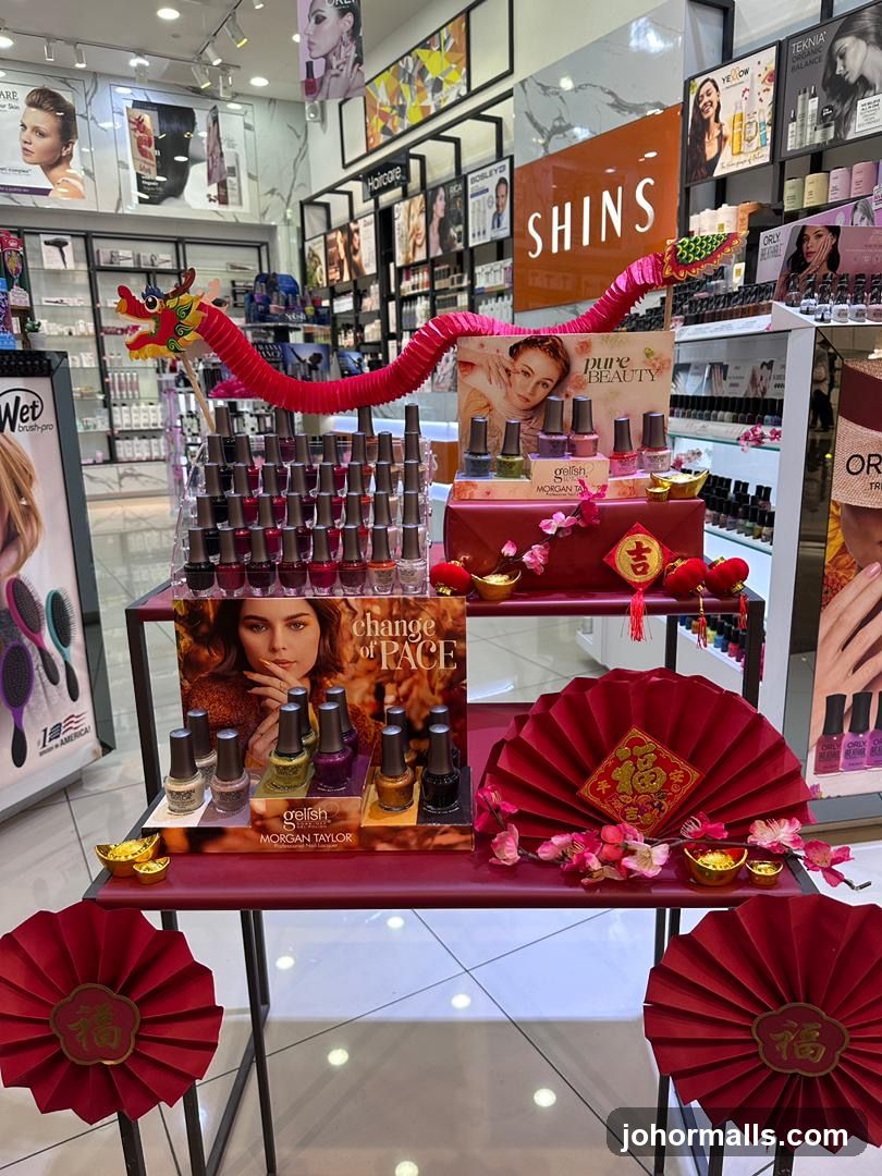 Nail Polish Display with Chinese New Year Decorations