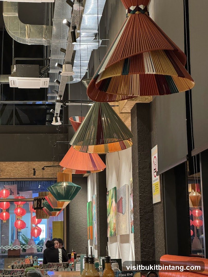 Restaurant Interior with Colorful Lamps