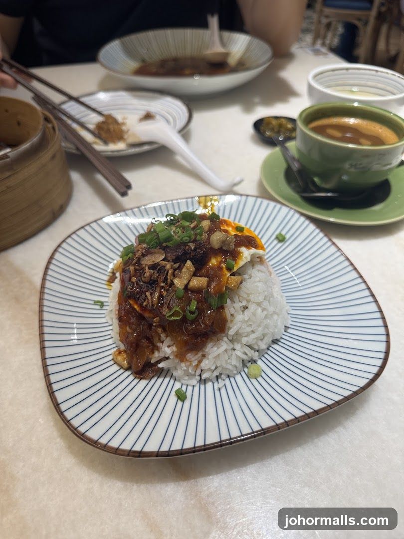 Rice Dish with Toppings and Coffee