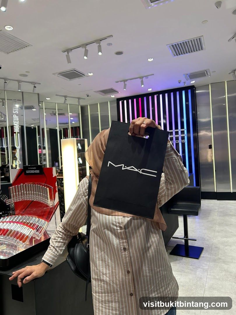 Person holding MAC shopping bag in store