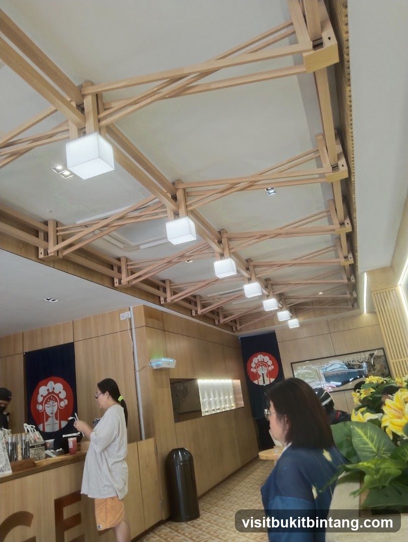 Interior of a cafe with wooden accents