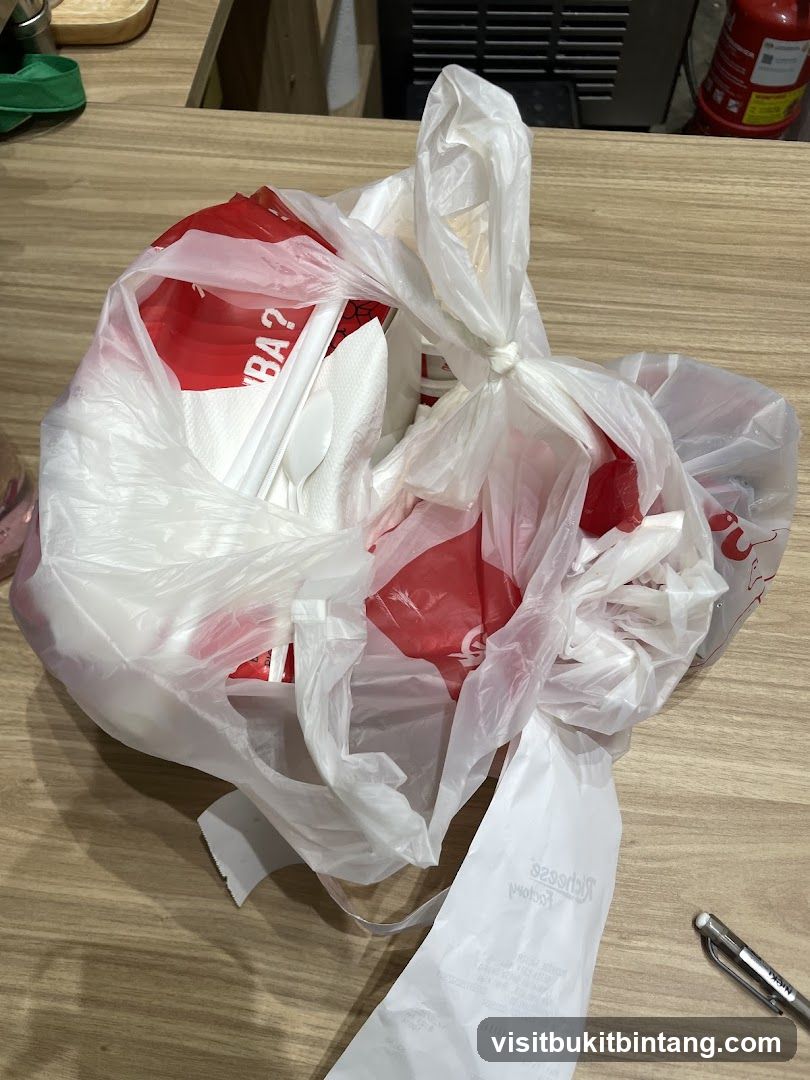 Takeout Bag with Utensils and Cups