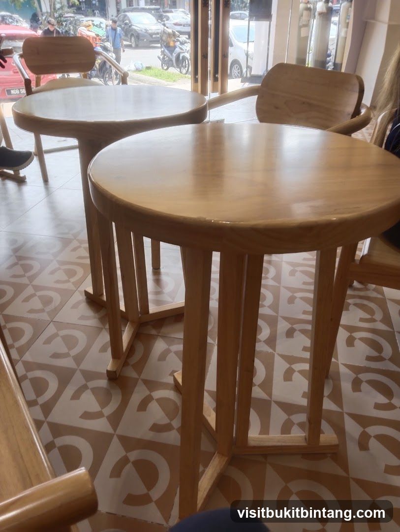 Cafe Interior with Wooden Tables and Chairs