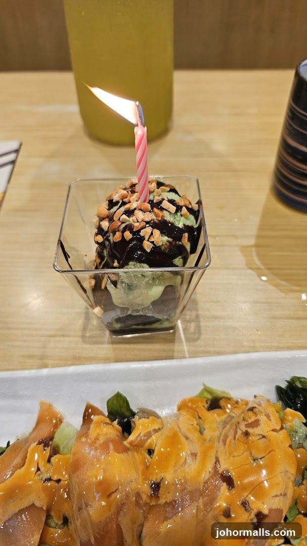 Dessert with a lit candle