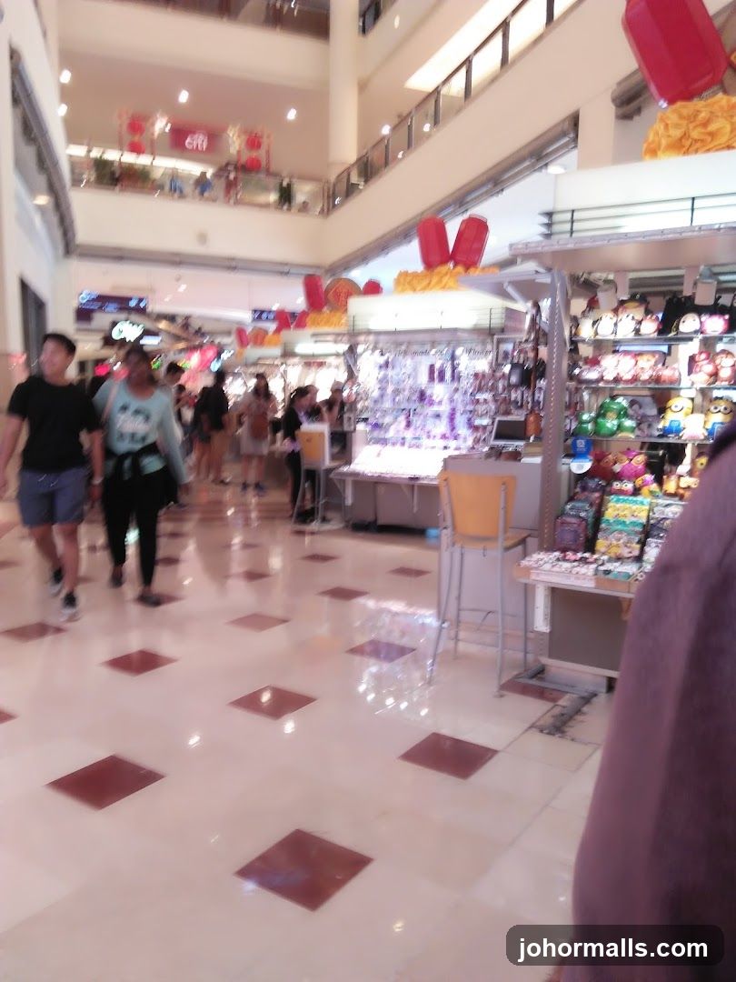 Mall Interior with Shops and Shoppers