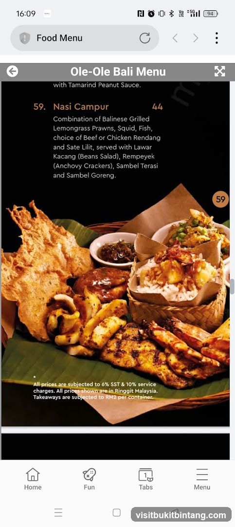 Ole-Ole Bali Menu
