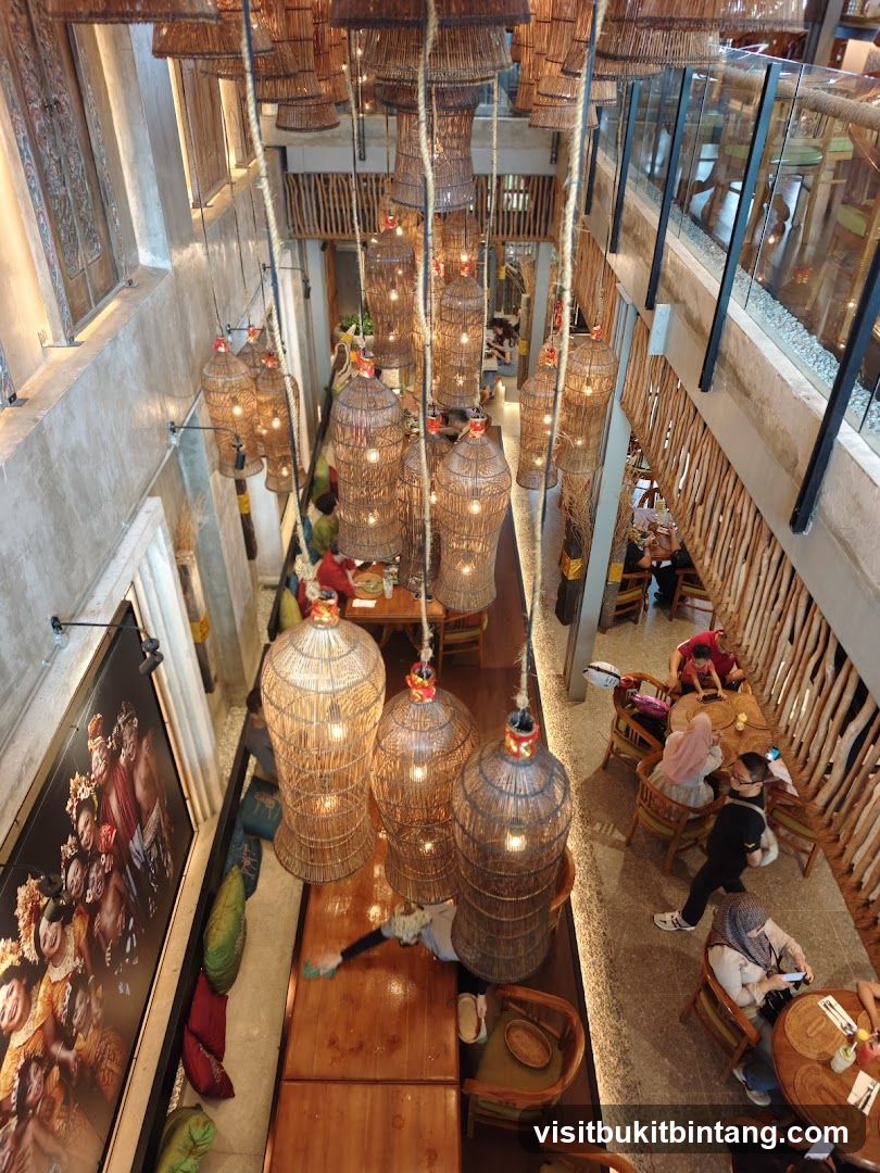 Interior of a restaurant with unique lighting