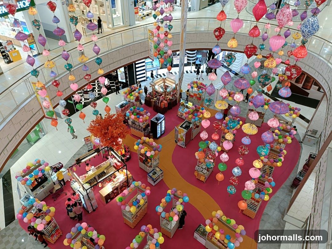 Mall Interior with Lanterns and Stalls