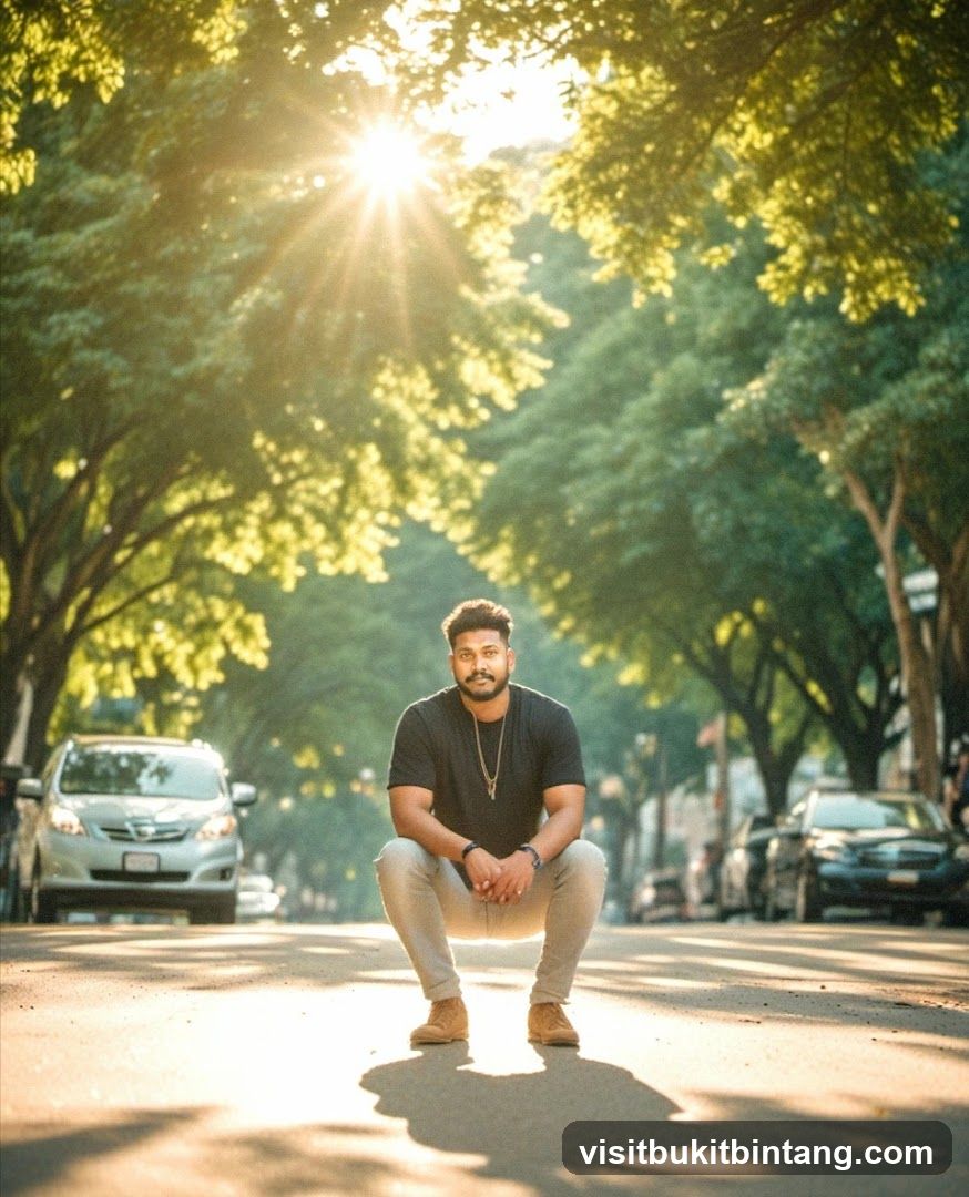 Man crouching on a street