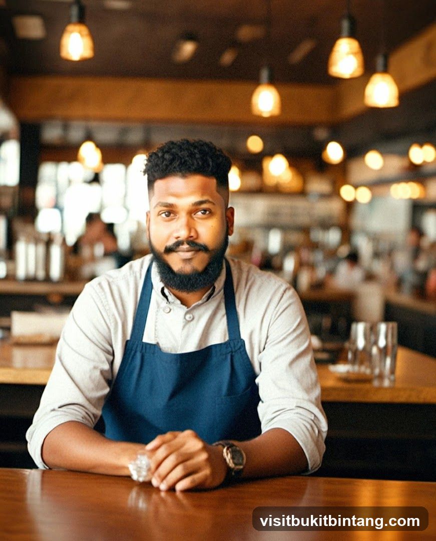 Man in Apron Sitting at a Table