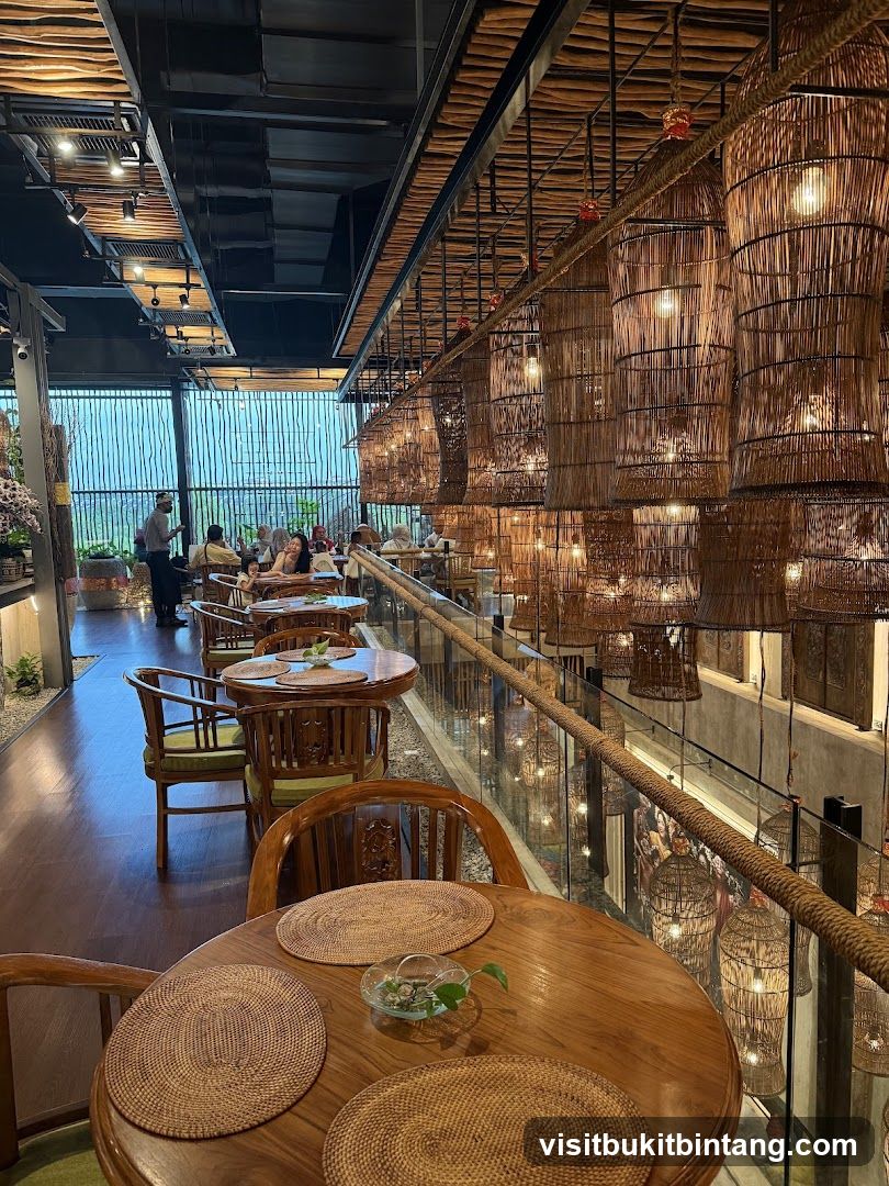 Restaurant Interior with Woven Lamps