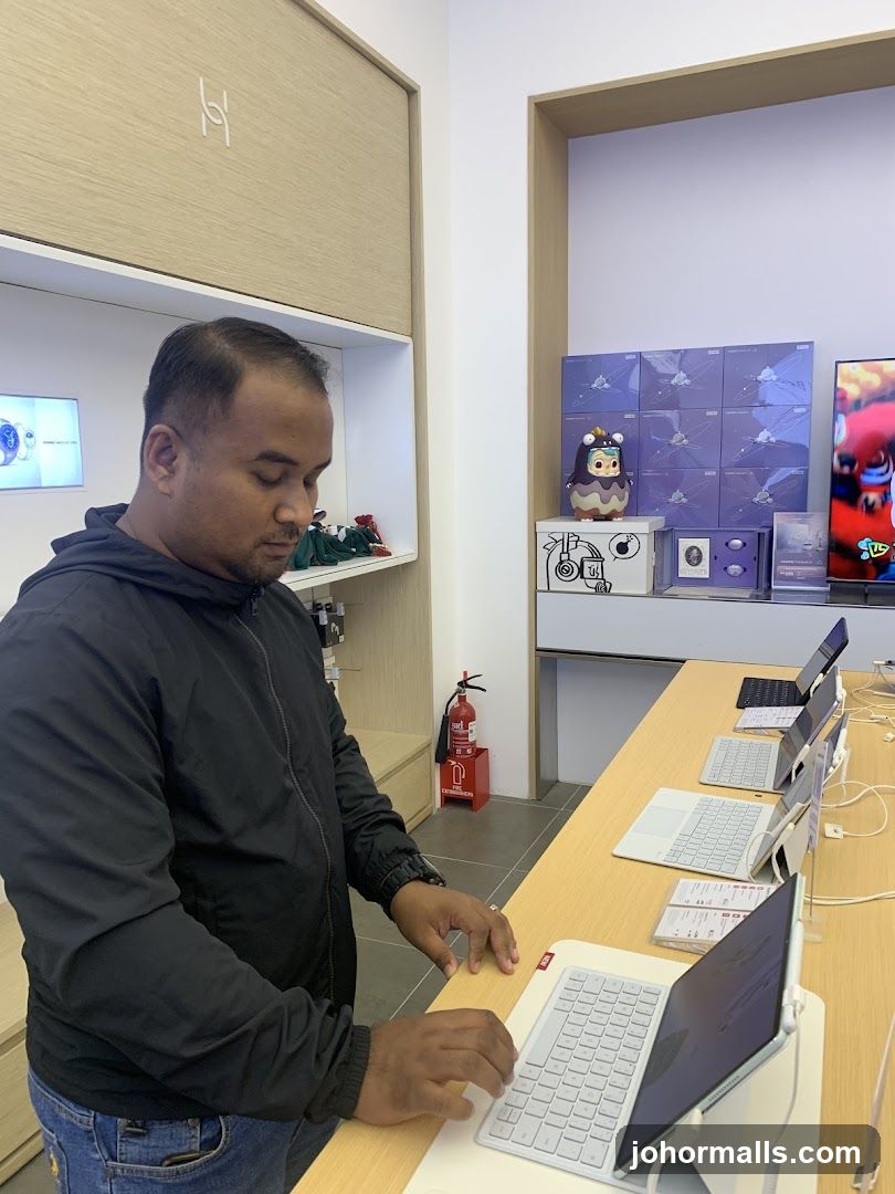 Man using a laptop in a store