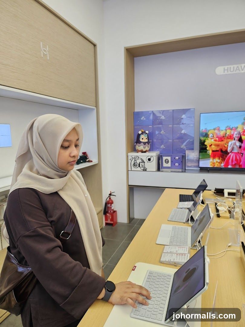 Customer browsing electronics in a store