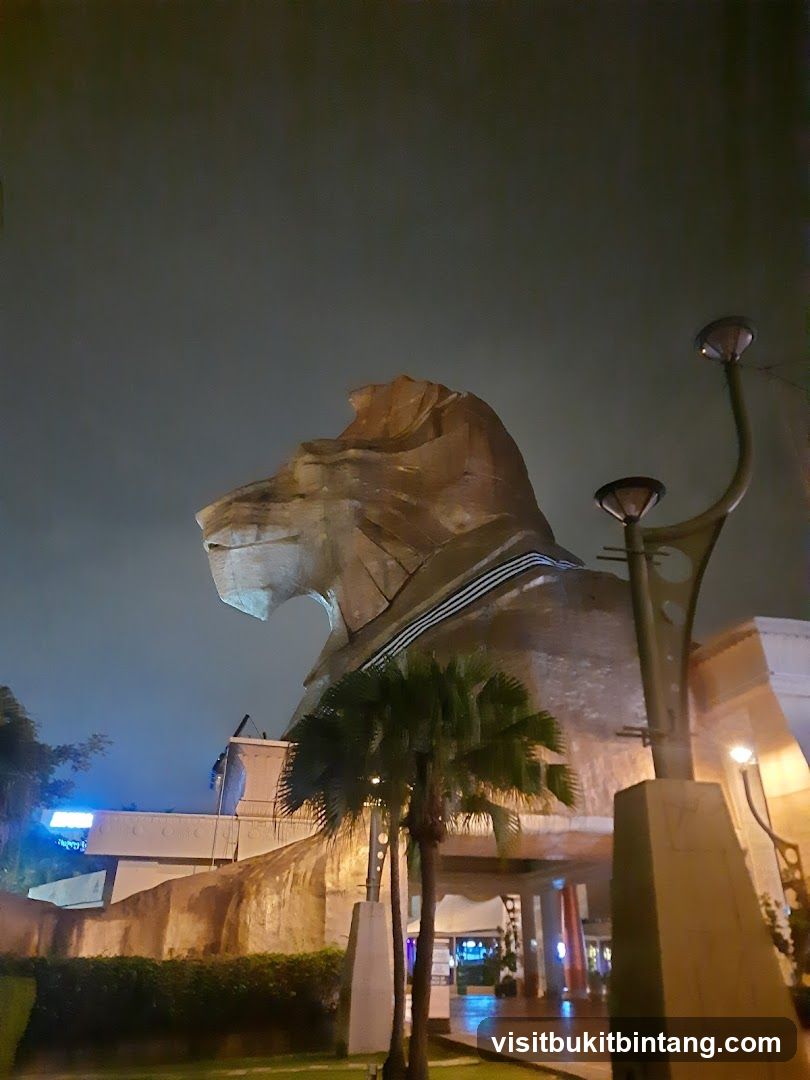 Lion Head Sculpture at Night