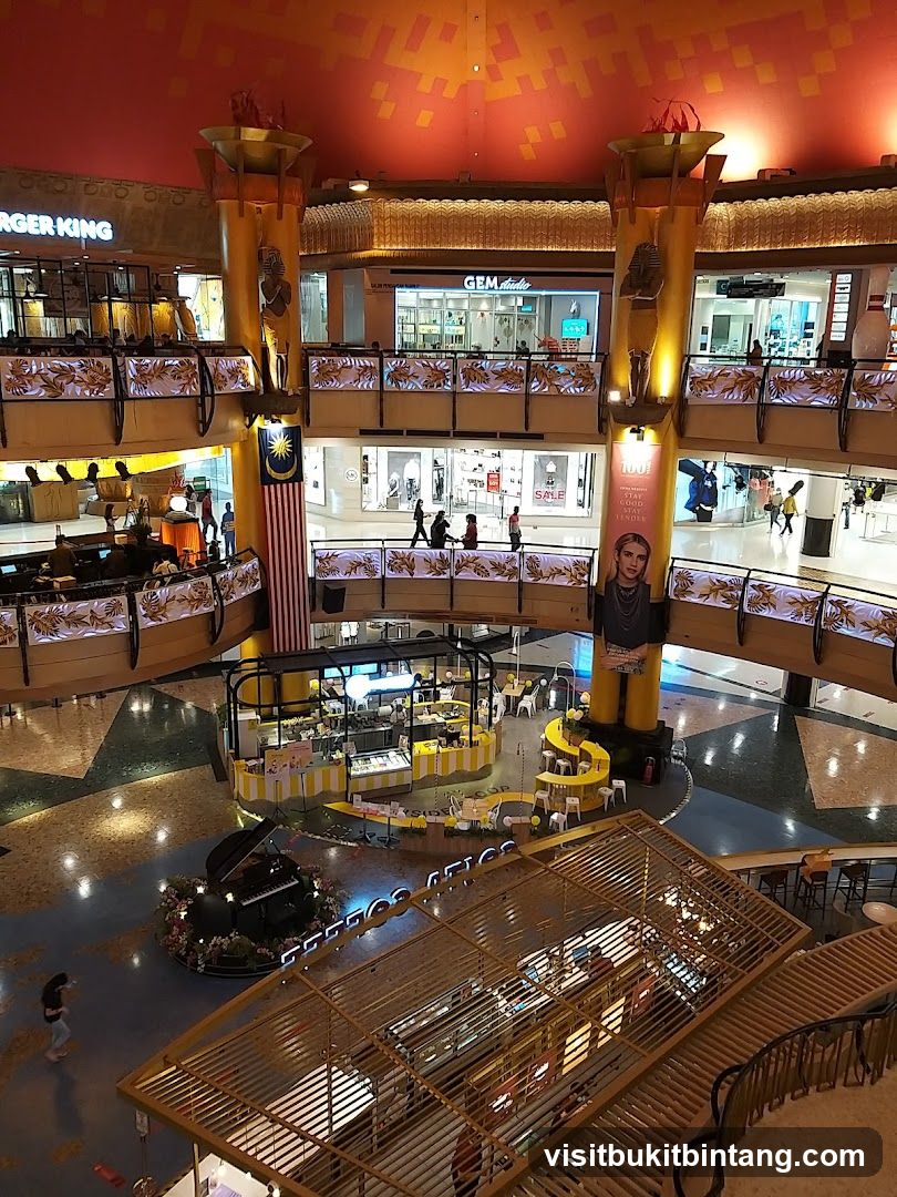 Shopping Mall Interior with Food Stalls and Piano