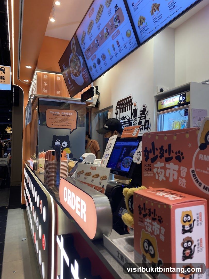 Food stall counter with menu boards