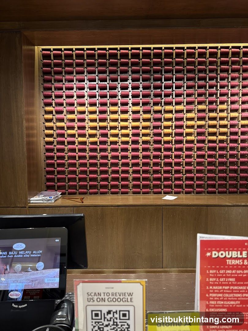Retail Display with Spools and Promotional Signs
