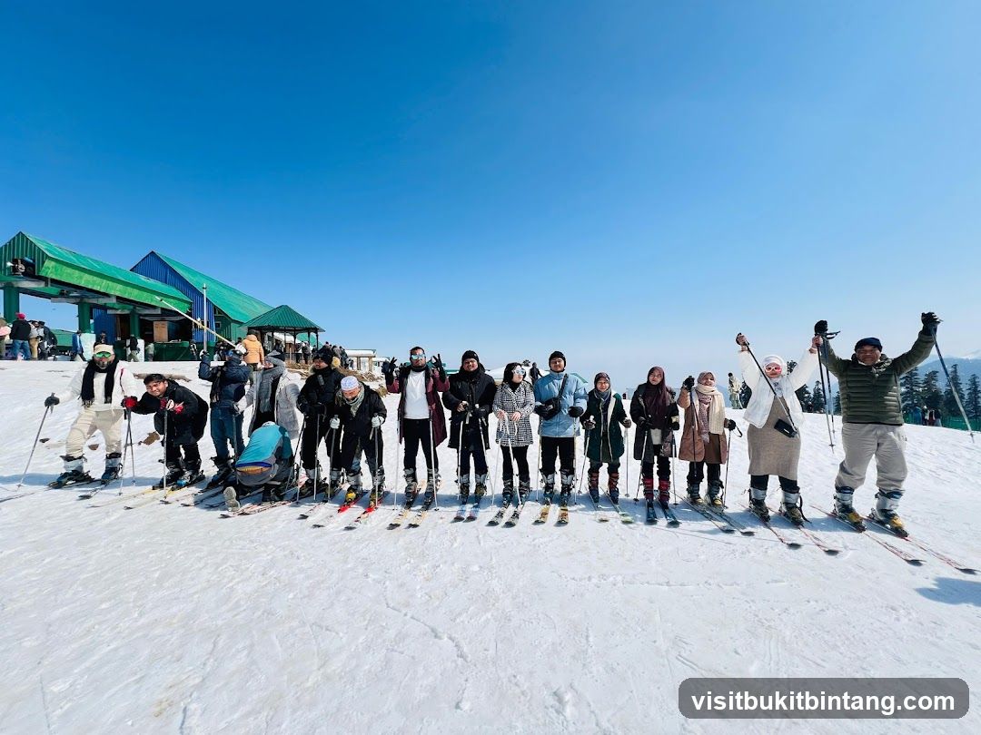 Group of skiers on a snowy mountain