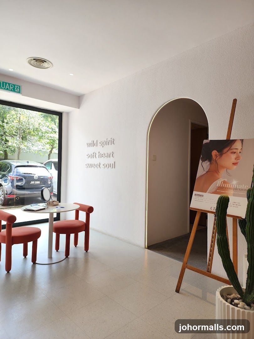 Interior with seating and promotional display