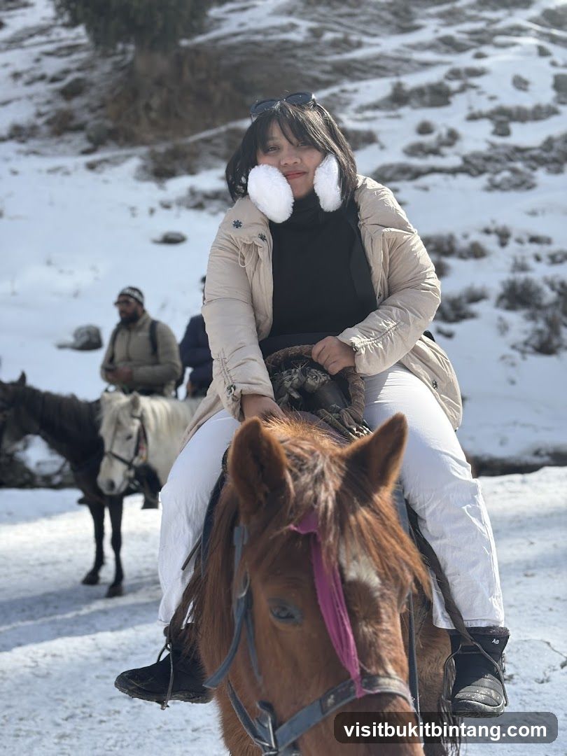 Woman on horseback in snowy landscape
