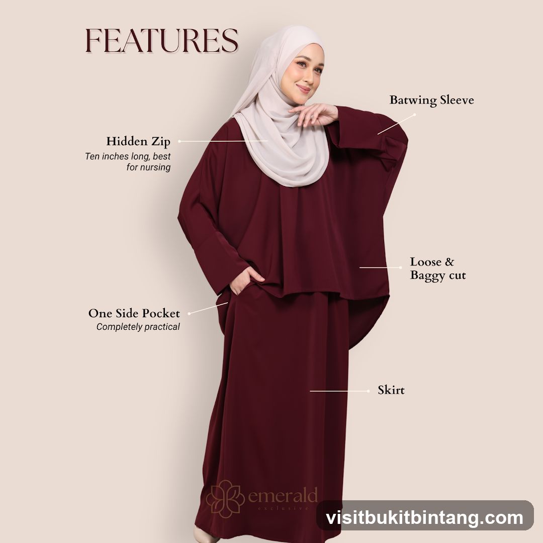 Features of a maroon outfit