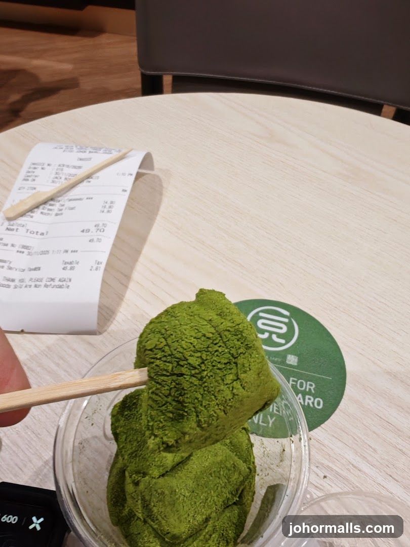 Matcha dessert with receipt