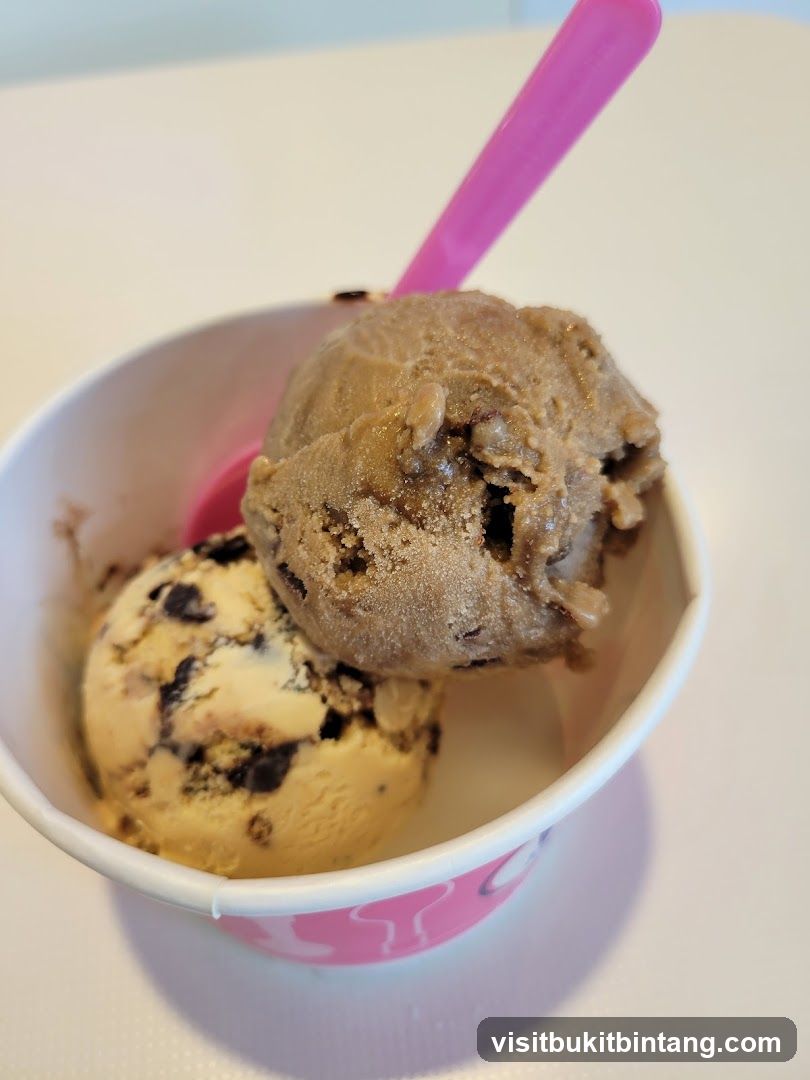 Two scoops of ice cream in a cup