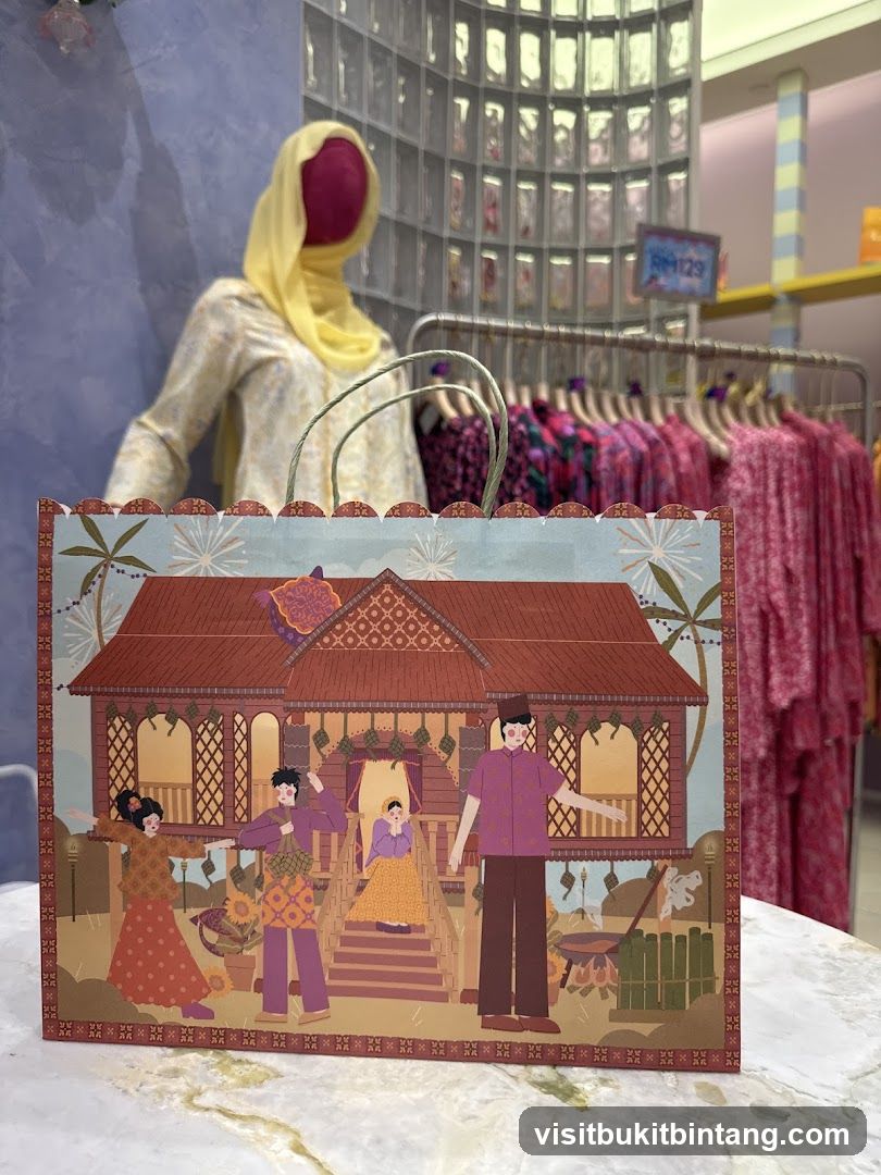 Decorative Gift Bag with Traditional House Illustration
