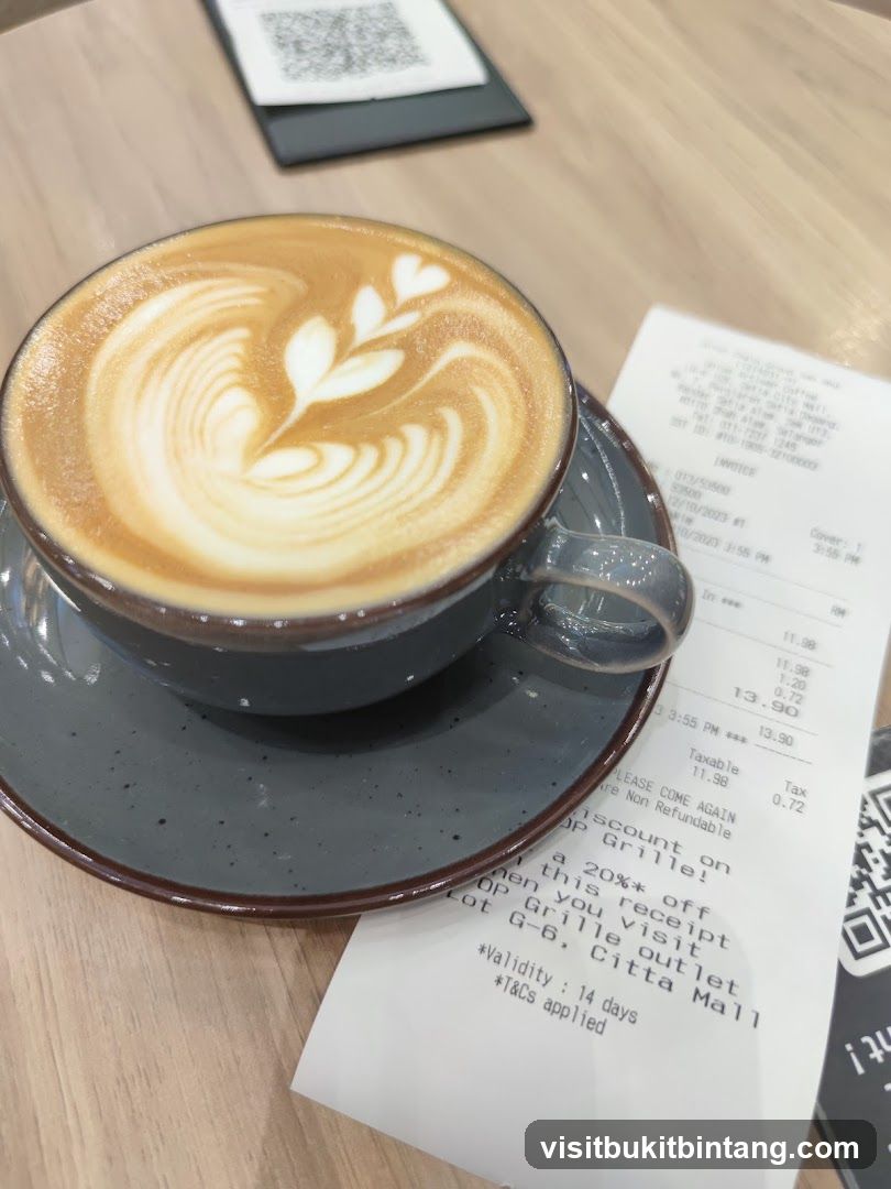 Latte Art Coffee and Receipt