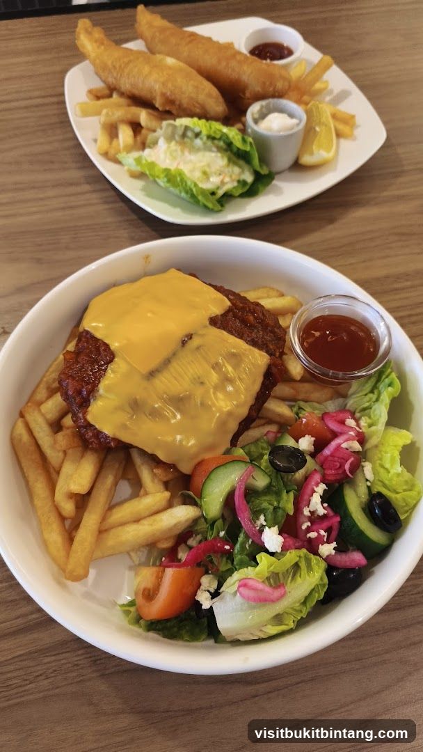 Cheeseburger and Fish and Chips