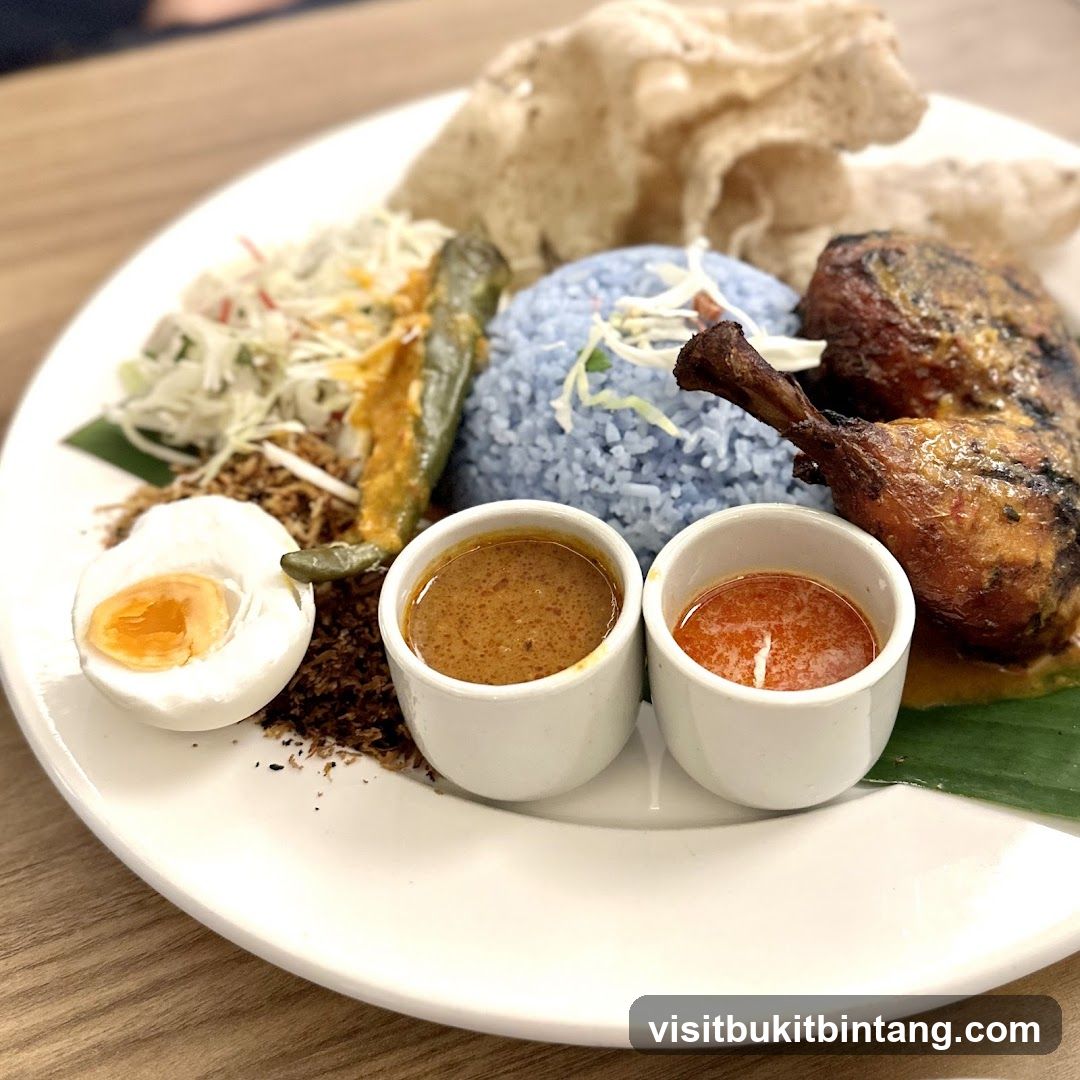 Nasi Kerabu with Fried Chicken