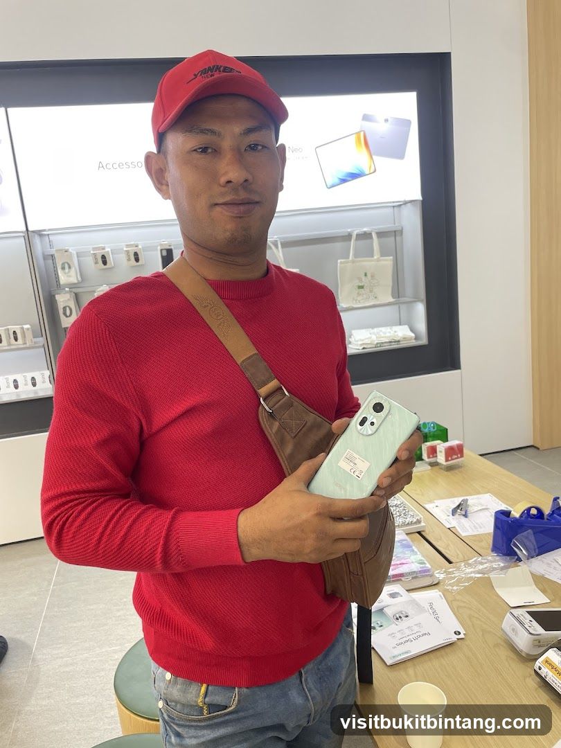 Man holding a smartphone in a store
