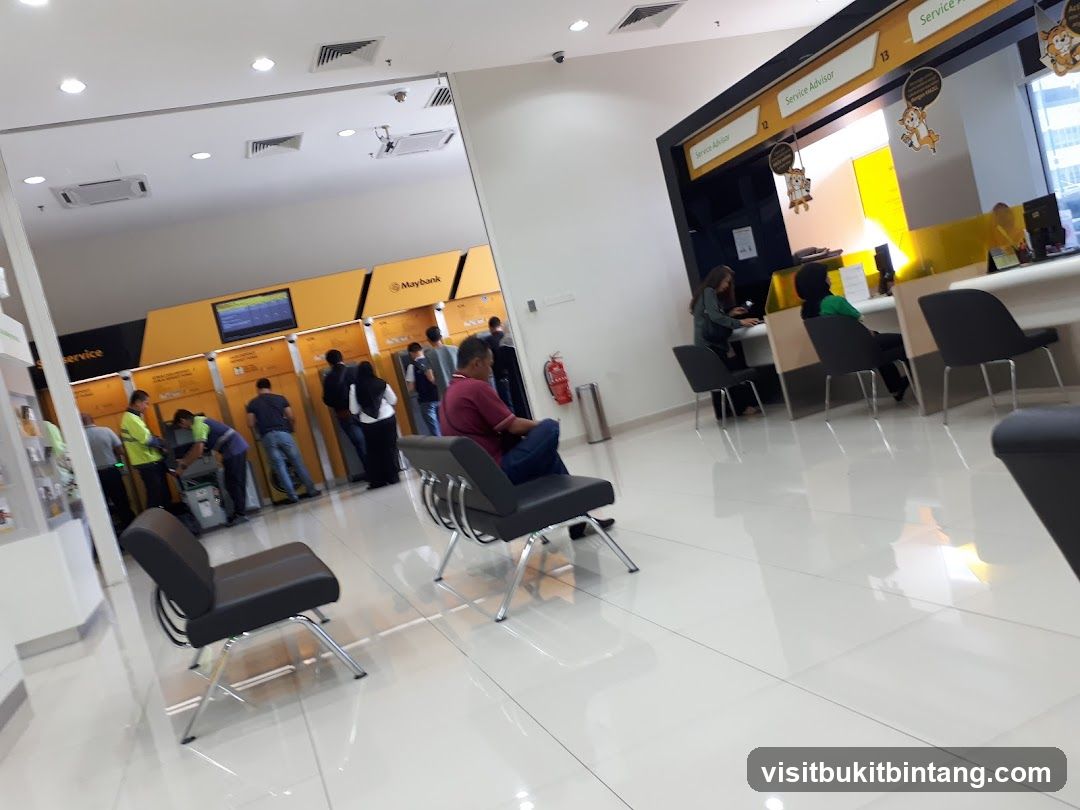 Bank Interior with Service Counters and ATMs