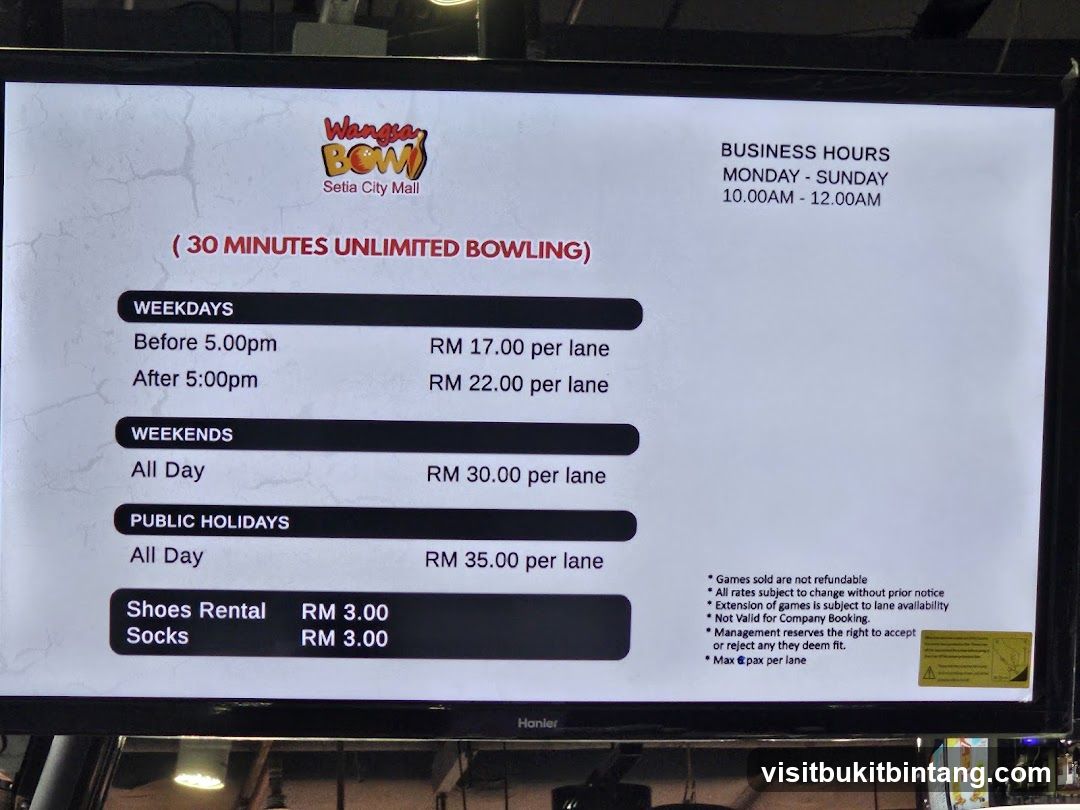 Wangsa Bowl Setia City Mall Pricing