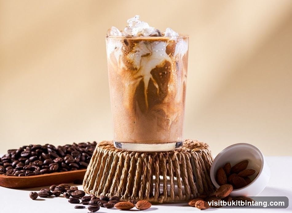 Iced Coffee with Almonds and Coffee Beans