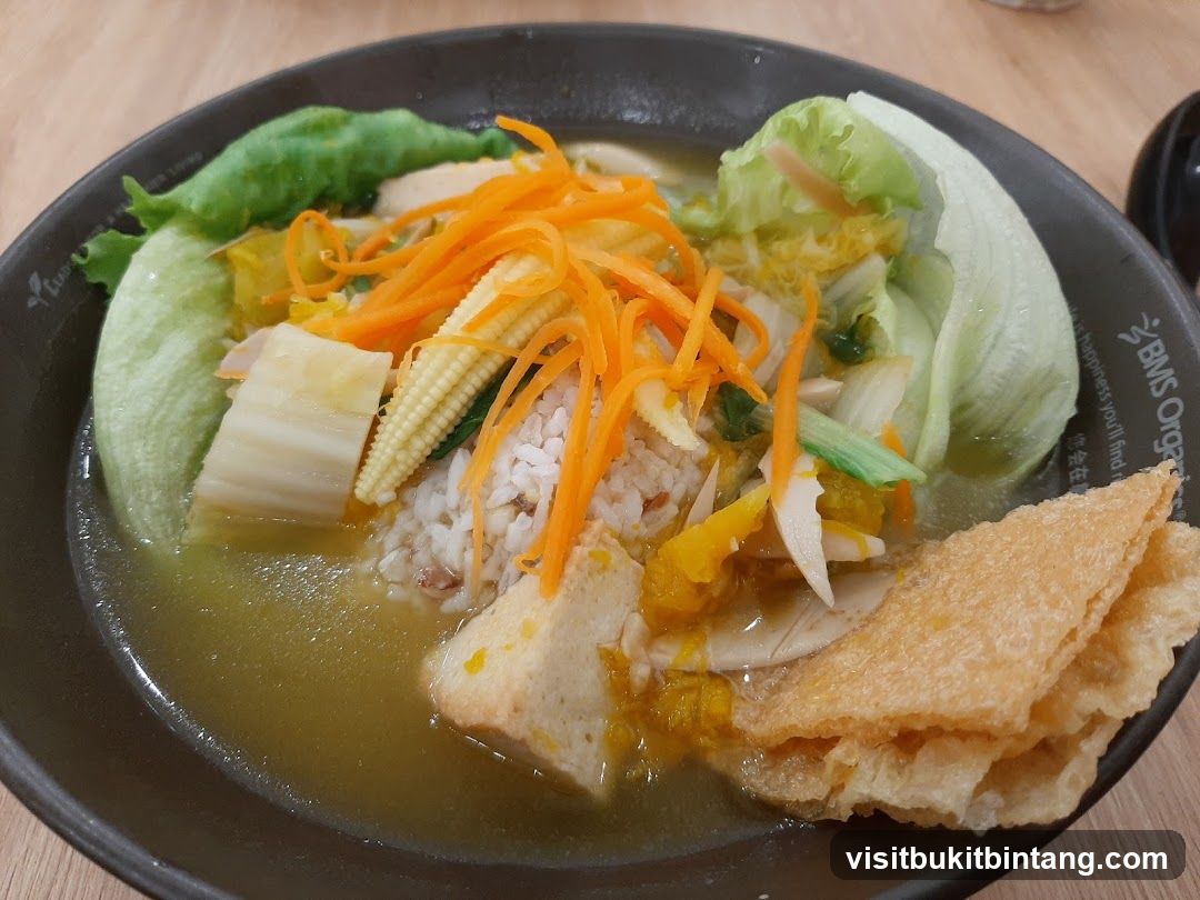 Rice bowl with vegetables and broth